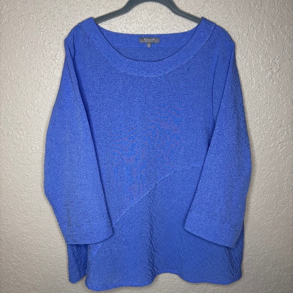 Habitat Clothes To Live In Blue Textured Lagenlook Style Top Women's Size Large - Picture 1 of 9